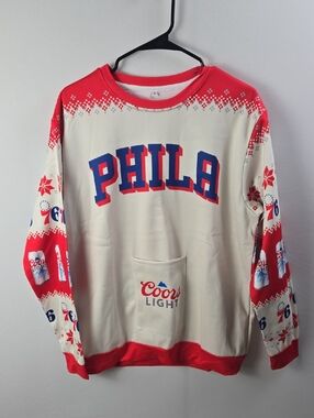 Coors Light Philadelphia 76ers Ugly Christmas Pullover L Festive Front Pocket